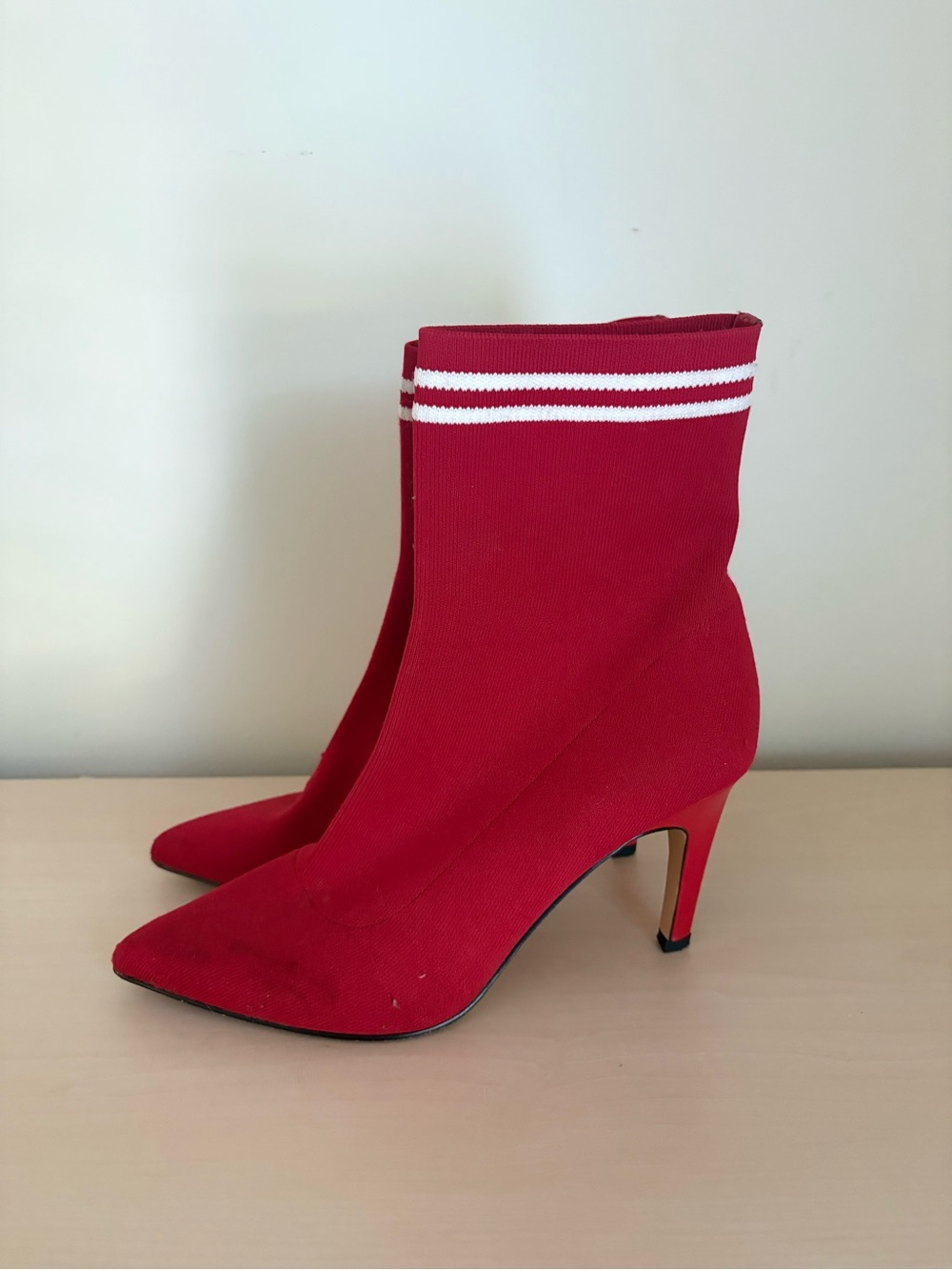 Sporty Red Sock Booties with White Stripes - Women